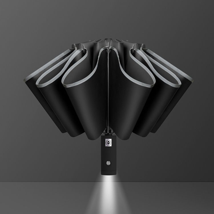 Fully Automatic Vinyl Umbrella Black With Flashlight