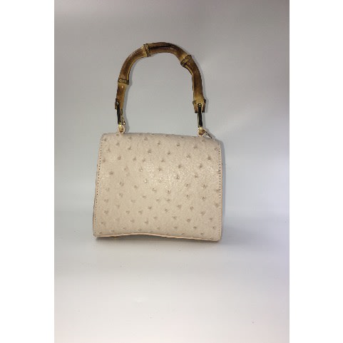 Leather Bamboo Handle Handbag -  Pink