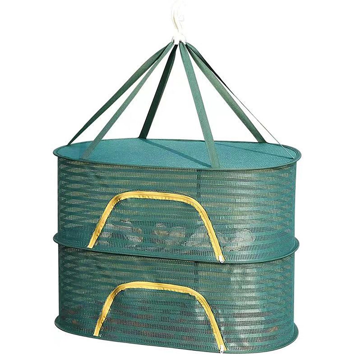 Foldable U-shaped Zipper Hanging Mesh Dryer 3 Layer Drying for Food Atrovirens
