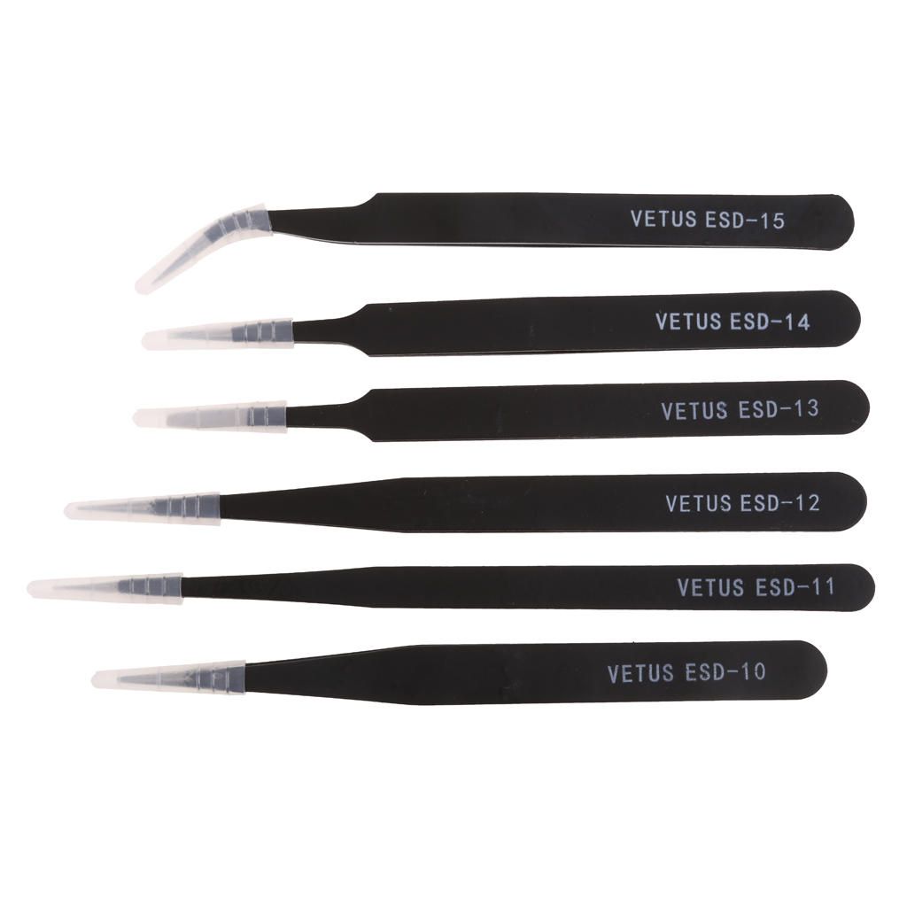 Premium 6 Pieces Stainless Steel Tweezers Set Anti-Static Forceps