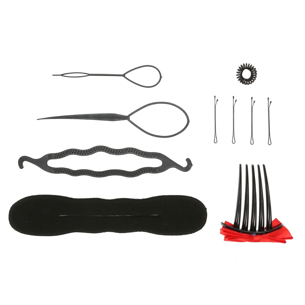 Hair Tail Tool Set Bun Maker Spiral Hair Ties Side Comb Hair