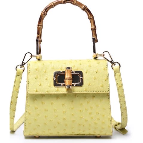Leather Bamboo Handle Handbag - Yellow