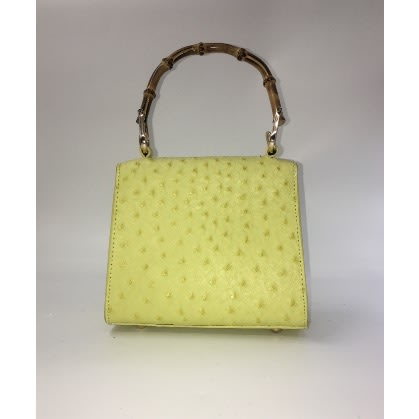 Leather Bamboo Handle Handbag - Yellow