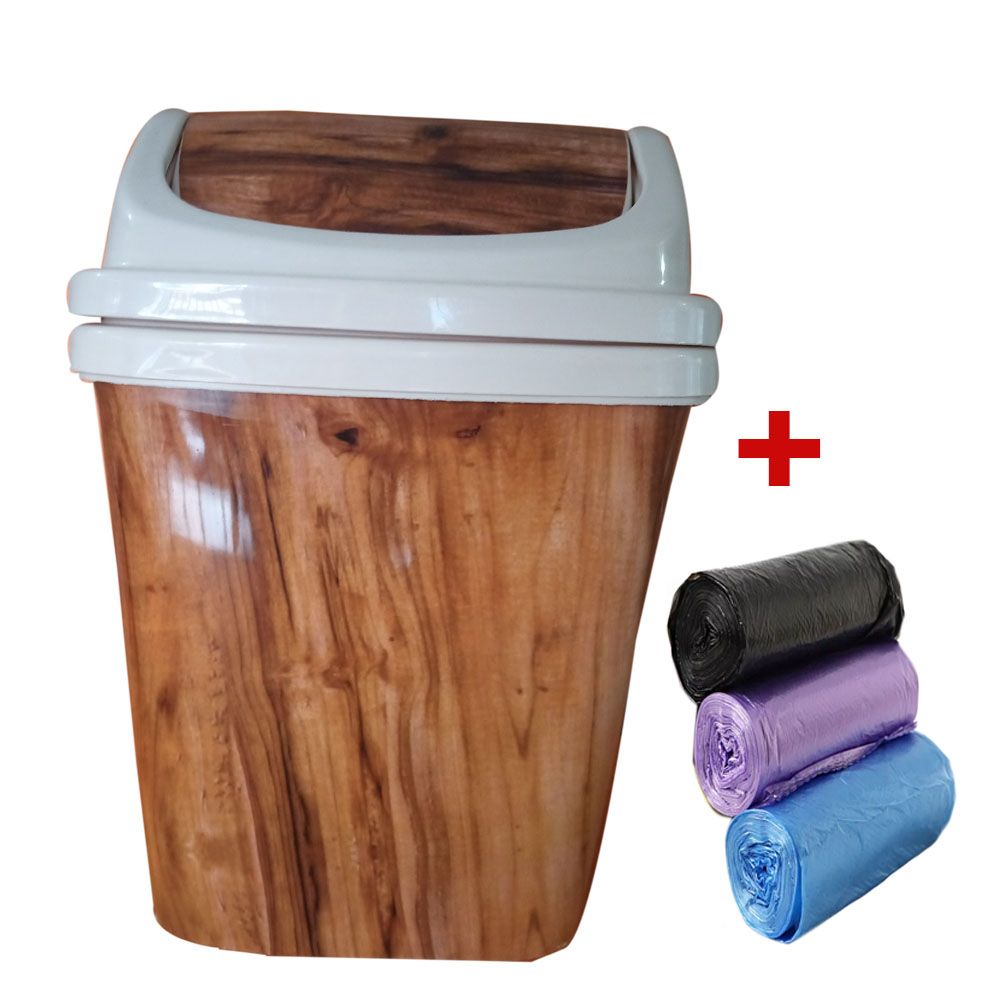 360Swing Bamboo Brown Waste Bin + 3Rolls (90pcs Garbage Bags