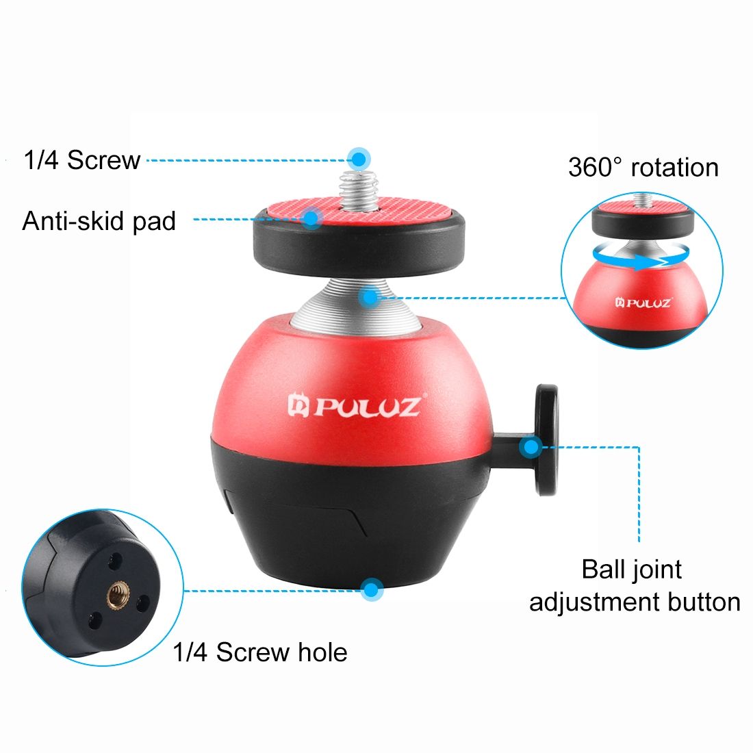 PULUZ Aluminum Alloy Ball Head ABS Tripod Adapter