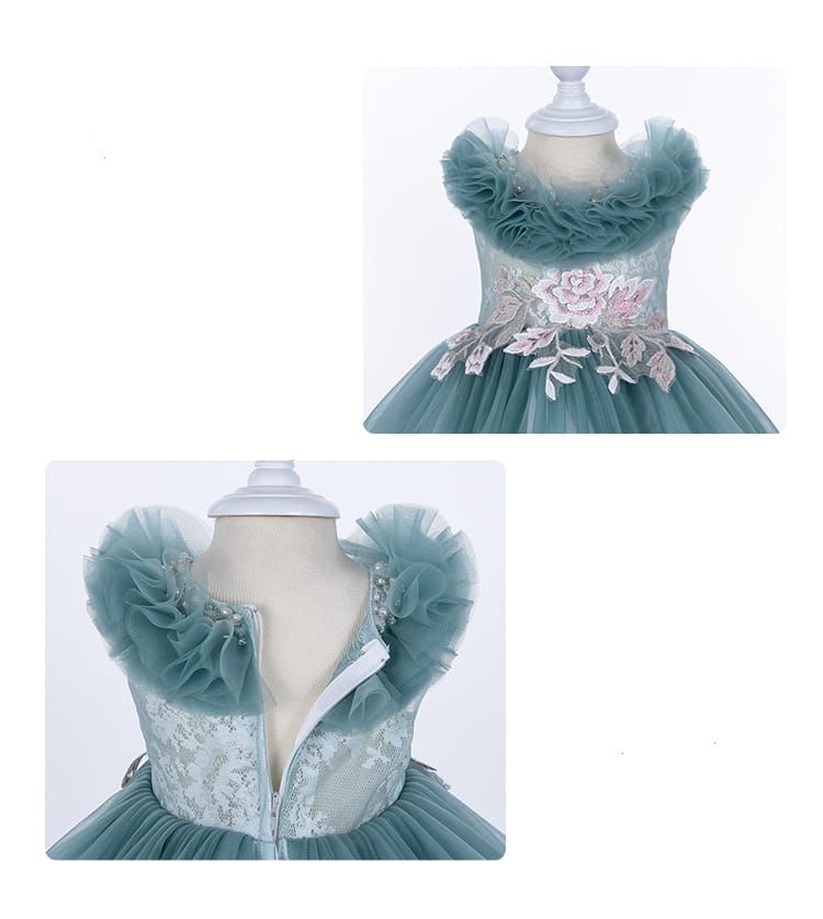 GIRL LUXURY FLORAL CHEST BIRTHDAY GOWN - GREEN - BG21