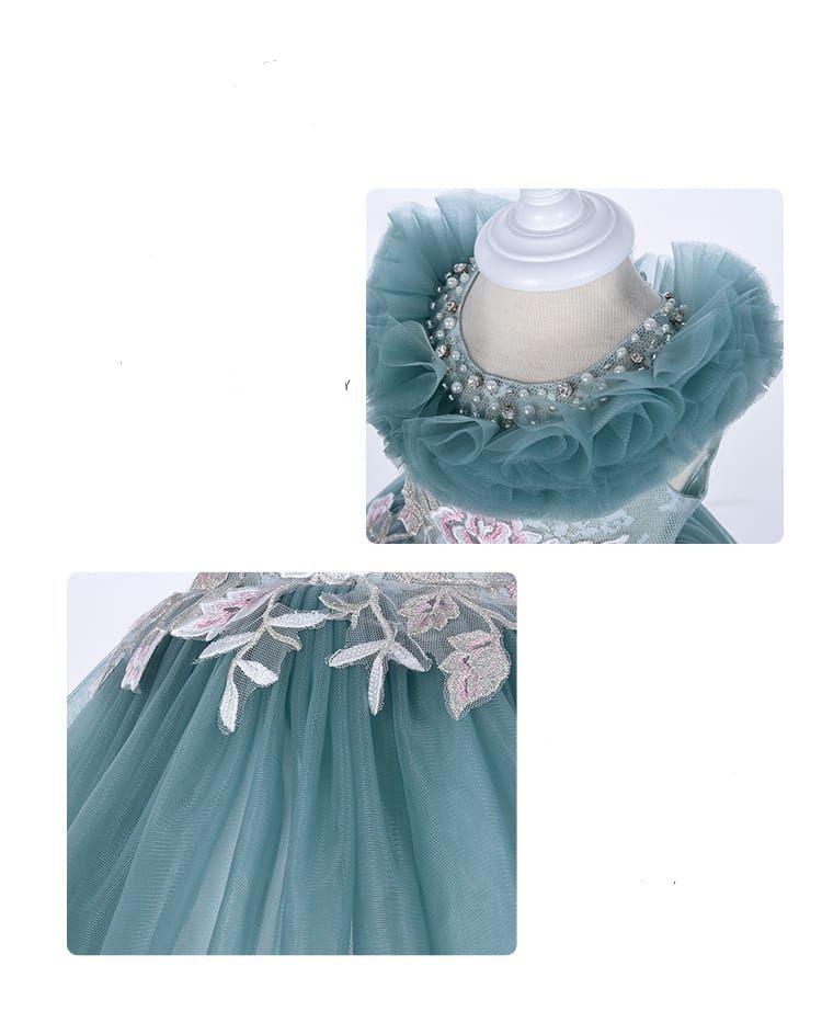 GIRL LUXURY FLORAL CHEST BIRTHDAY GOWN - GREEN - BG21