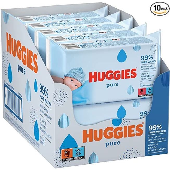 10 Pack Huggies Pure Baby Wipes-560 Counts