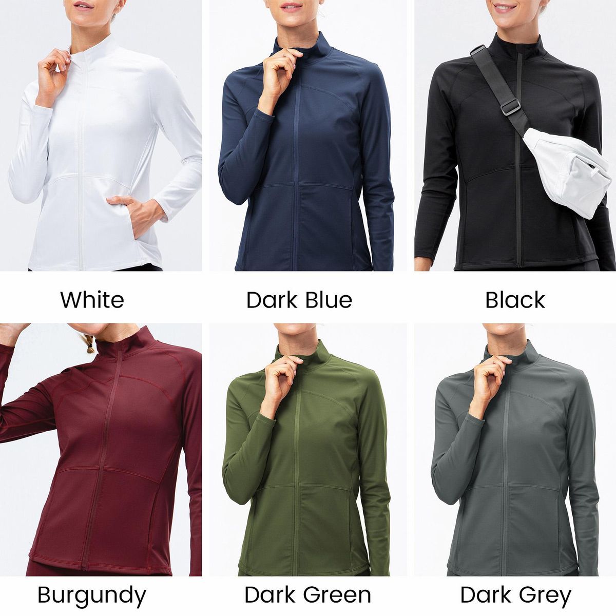 Women Sports Fleece Jacket Slim Fit Side Pockets Zipper Stand Collar Climbing Running Workout Coats