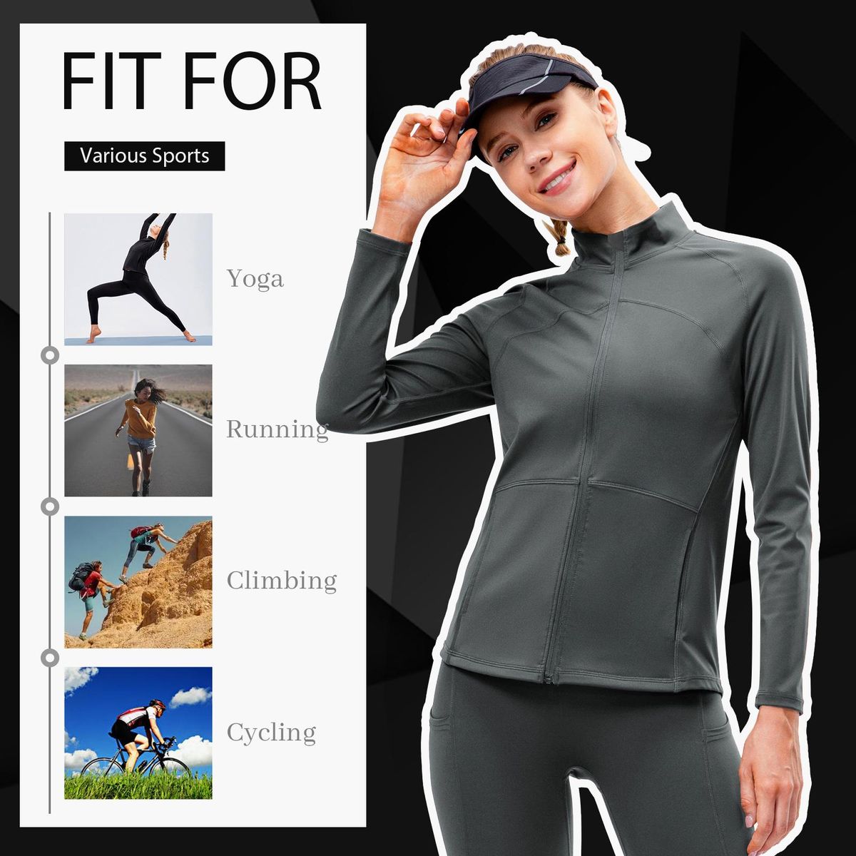Women Sports Fleece Jacket Slim Fit Side Pockets Zipper Stand Collar Climbing Running Workout Coats