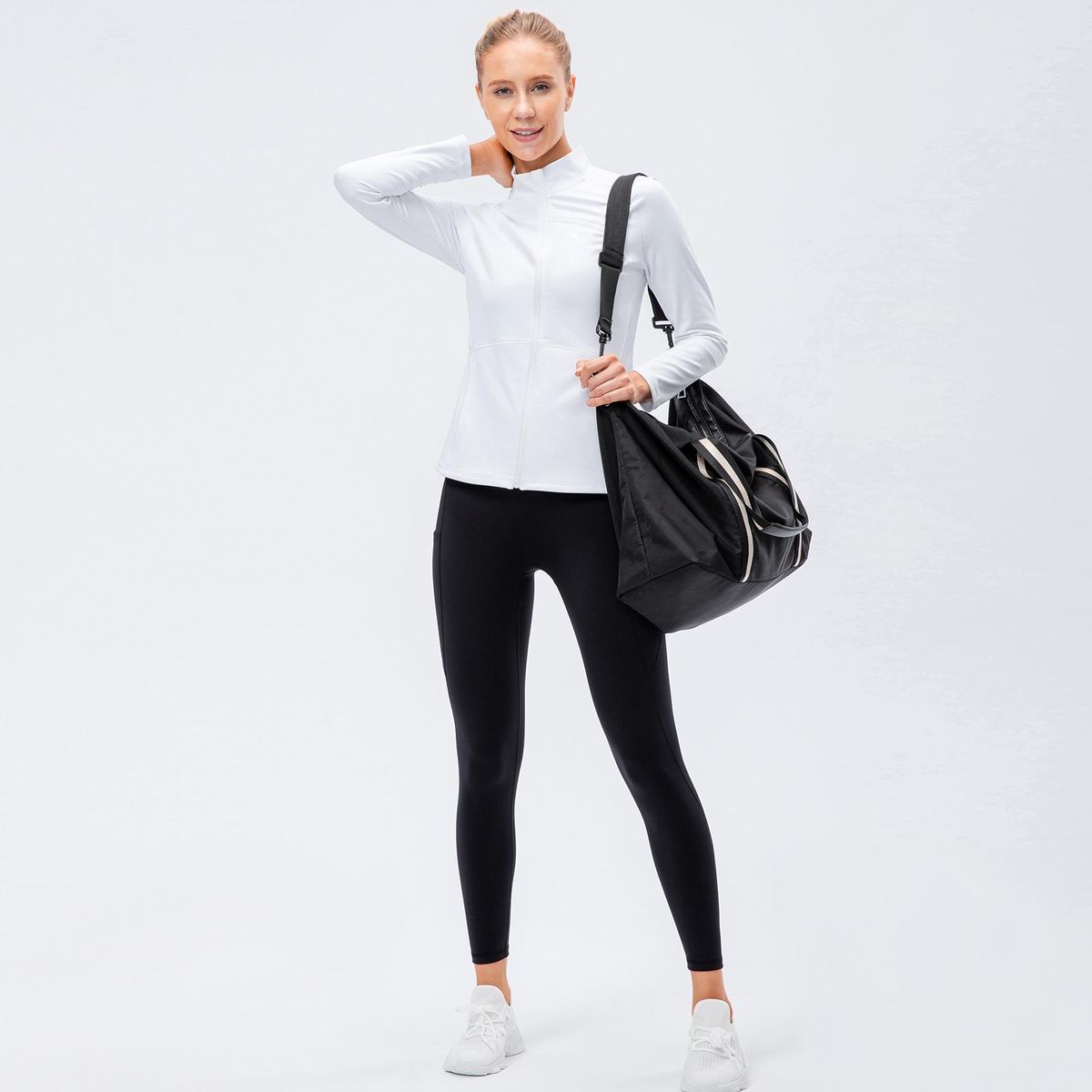 Women Sports Fleece Jacket Slim Fit Side Pockets Zipper Stand Collar Climbing Running Workout Coats