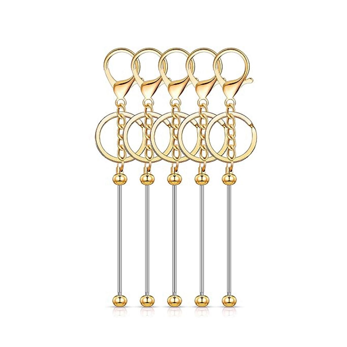 6 Pcs Beadable Keychain Bars Blanks Bead Keychain Metal Beaded Keychain for DIY Pendant Crafts Jewelry Making,Gold