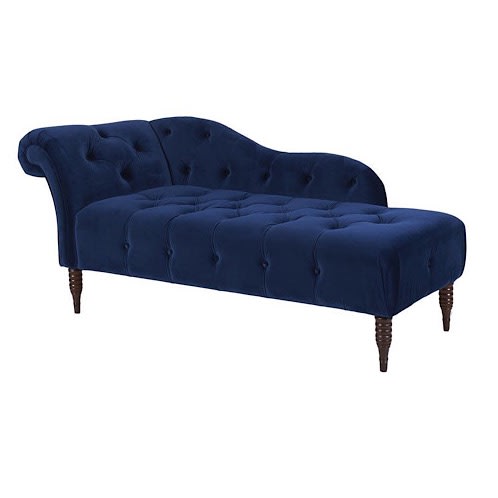 Tufted Velvet Chaise Lounge- Blue