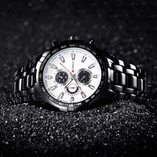 Full Steel Bracelet Waterproof Wristwatch For Men - Black