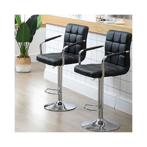Adjustable Height Leather Bar Stools - Set Of 2