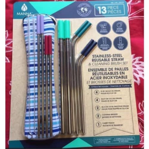 Manna Stainless Steel Reusable Straw And Cleaning Brush Set - 13 Piece