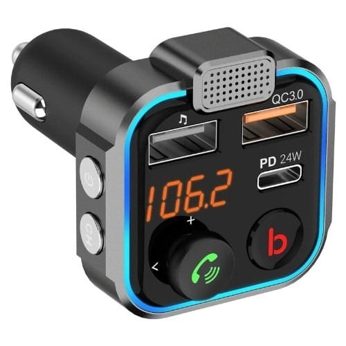 Car Charger + FM Transmitter With 24w Pd Port & Qc 3.0