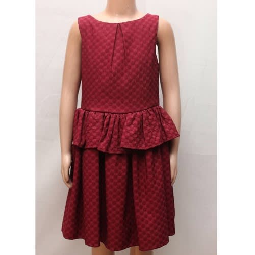 Girls Jacquard Peplum Dress - Red