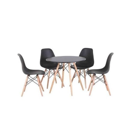Dining Table Round With 4 Sitting Chairs Black