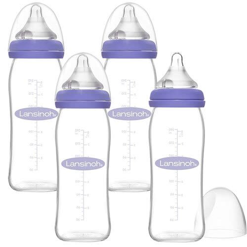 Glass Baby Bottles For Breastfeeding Babies, 8 Ounces, 4 Count