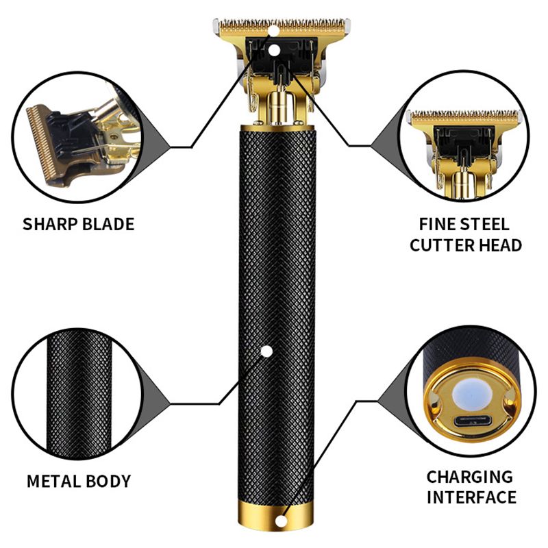 Rechargeable Metal Simple Style Hair Clipper Black Gold