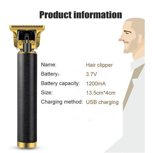 Rechargeable Metal Simple Style Hair Clipper Black Gold