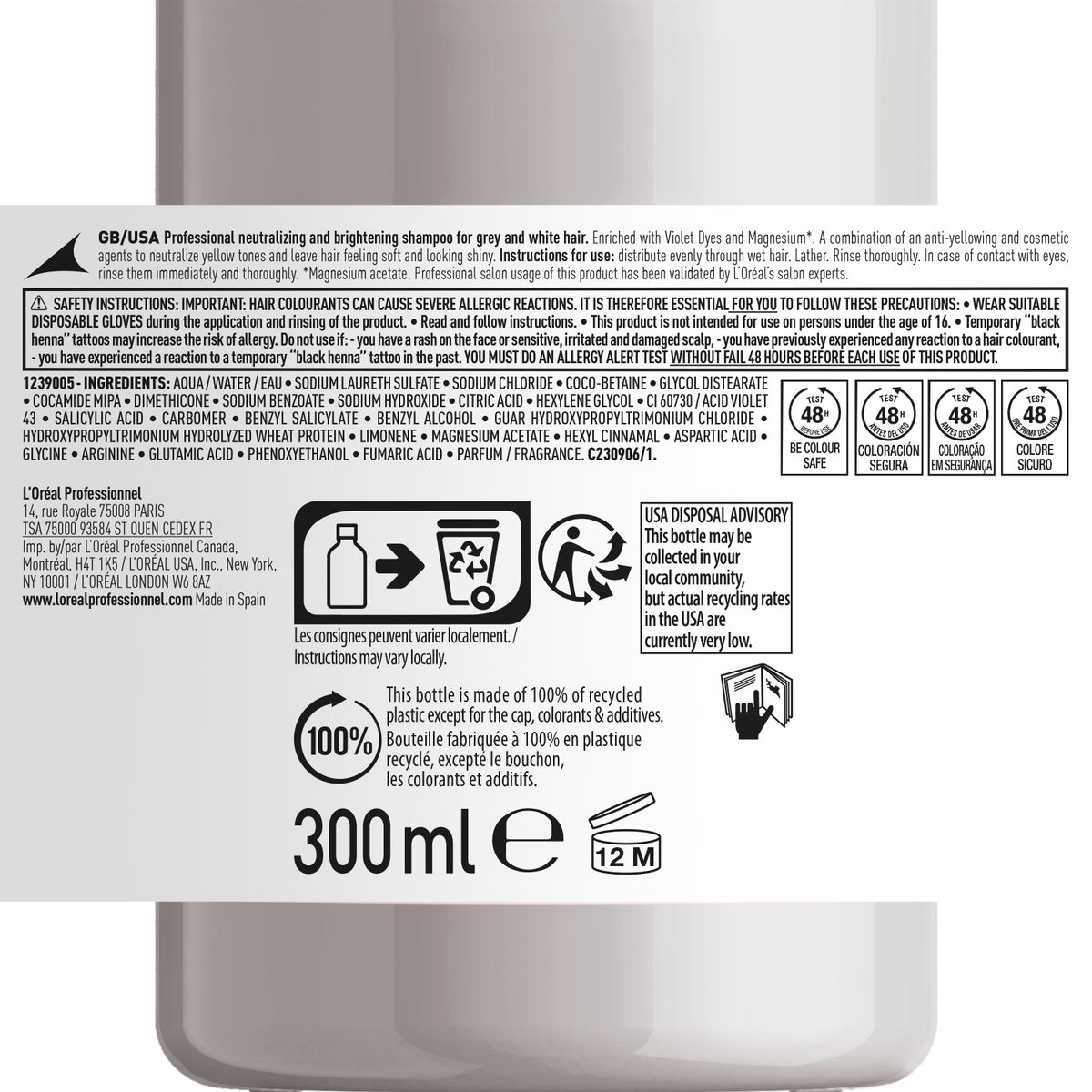 Silver Shampoo - For Grey, White Or Light Blonde Hair 300ml