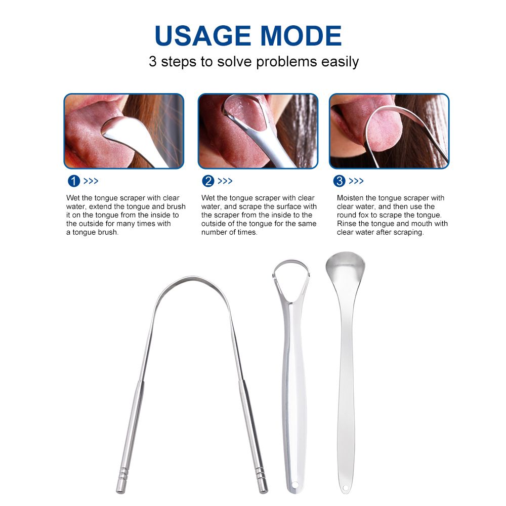 3PCS/Set Tongue Scraper Stainless Steel Oral Tongue Cleaner