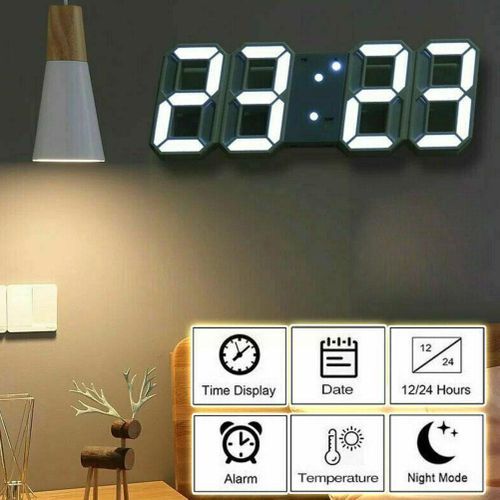 Digital 3D White LED Wall Alarm Clock 12/24hrs