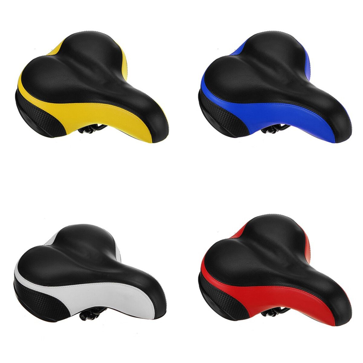 Bicycle Saddle Double-Spring Comfort Wide Big Pad Reflective Seat Blue