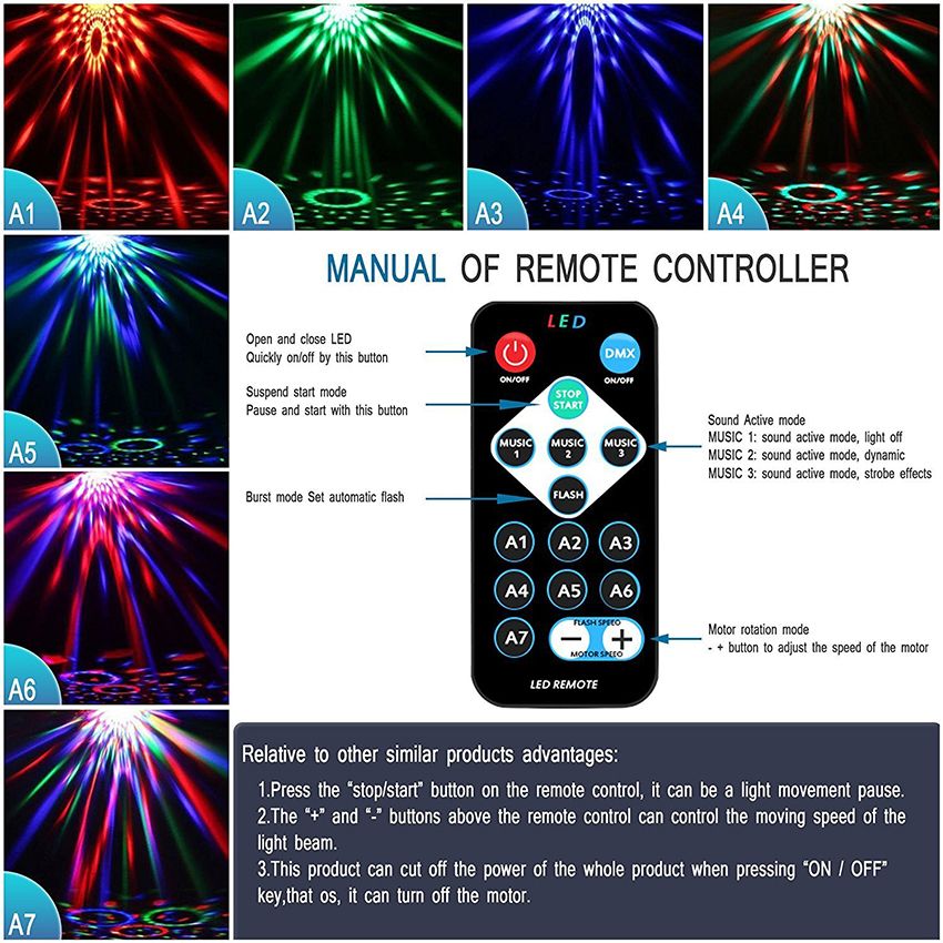 Sound Activated Rotating Disco Ball Party Lights Strobe Light 3W RGB LED Stage Lights For Christmas Home KTV Xmas Wedding Show