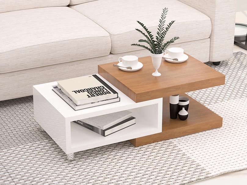 Compact 3tier  Coffee Table - Brown White Center Table