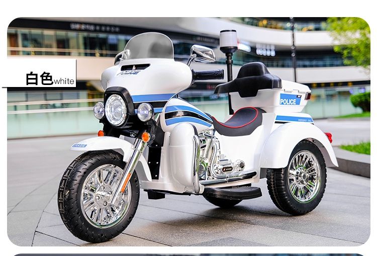 12V Kids Ride On Police Motorcycle Tricycle Motorbike With Siren Lights.