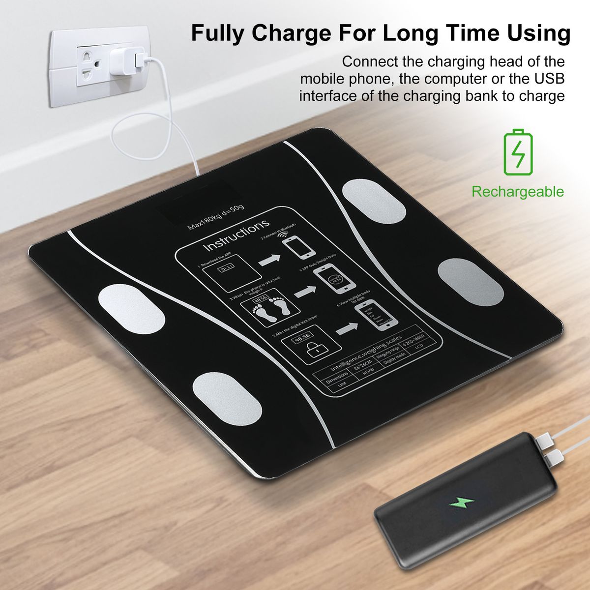 Multi-Functional Rechargeble BT Intelligent Weight Scale