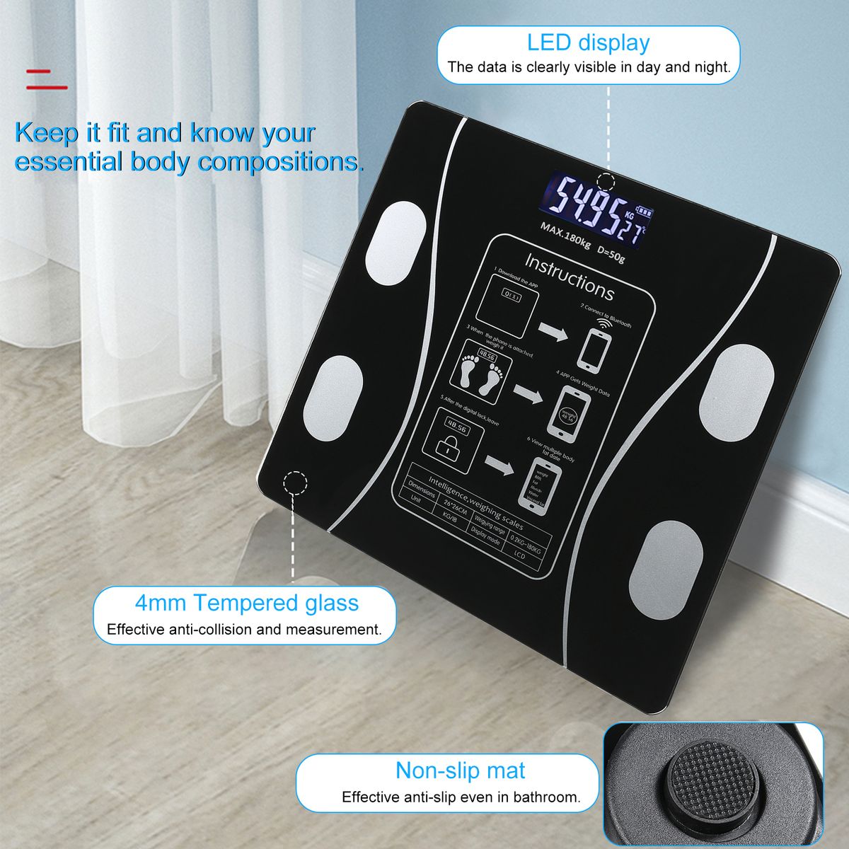 Multi-Functional Rechargeble BT Intelligent Weight Scale