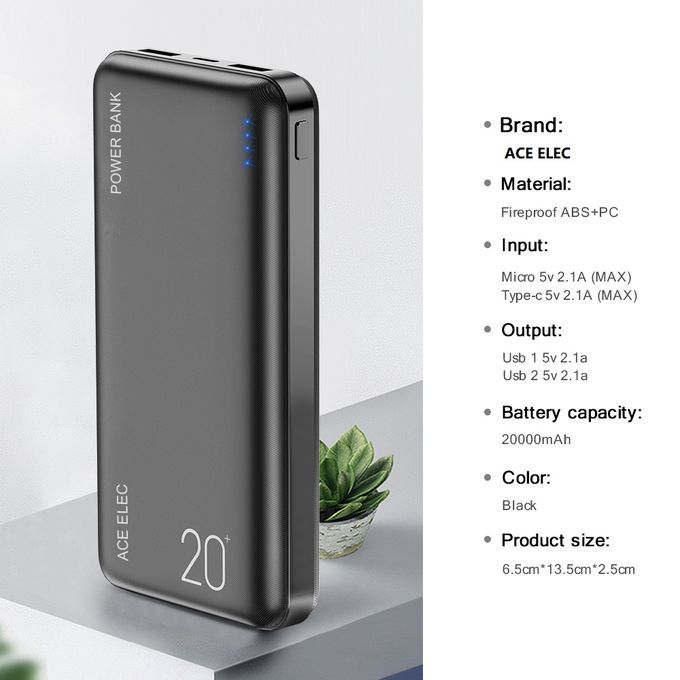 Power Banks 20000 MAh Utra Slim Portable Fast Charger (ACE ELEC)
