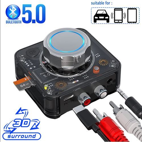 Bluetooth 5.0 Wireless Transmitter Receiver Adapter, RCA TF Card, 3.5mm AUX Jack