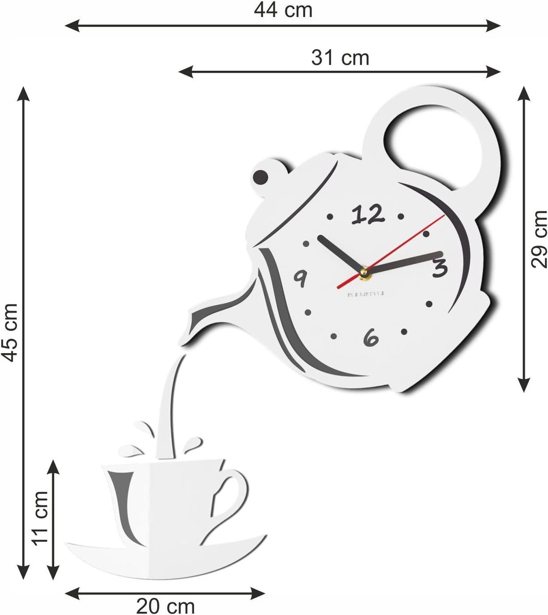 Mirror Clock 3D Wall Clock Tea Kettle Wall Decoration