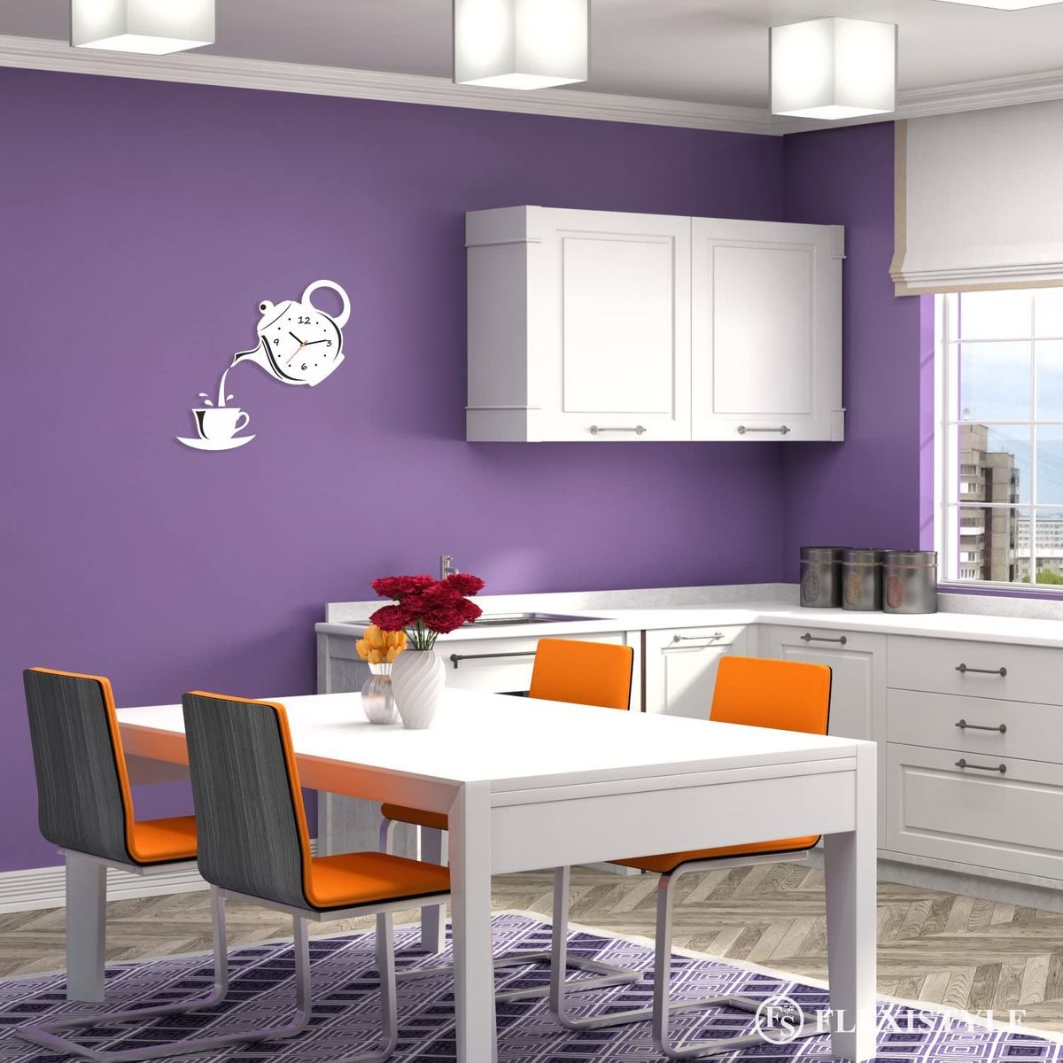 Mirror Clock 3D Wall Clock Tea Kettle Wall Decoration