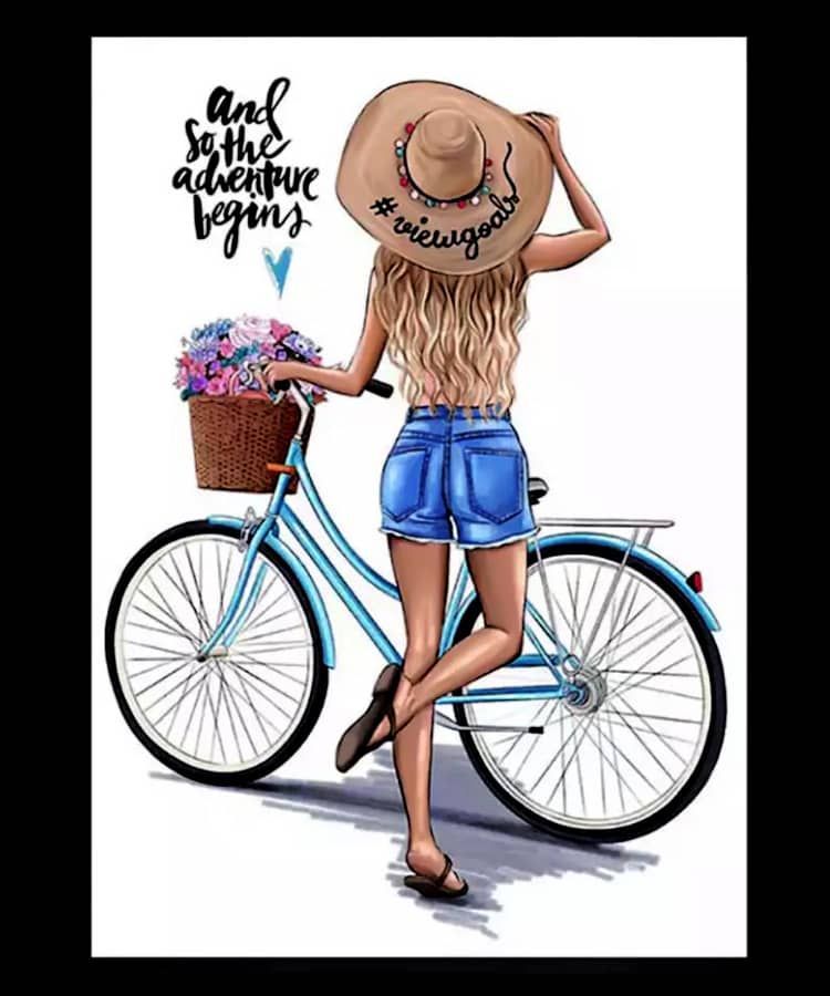 Bicycle Lady Adventure Portrait Frame Wall Decoration