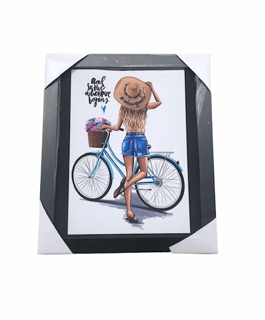 Bicycle Lady Adventure Portrait Frame Wall Decoration