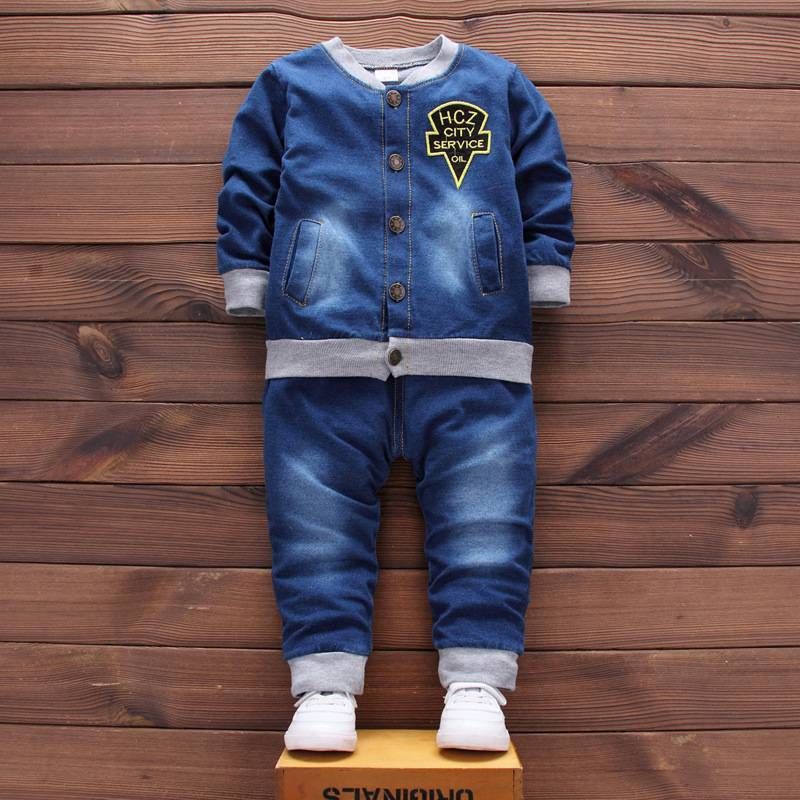 Kids Long Sleeve Denim Coat + Trousers Clothing Set