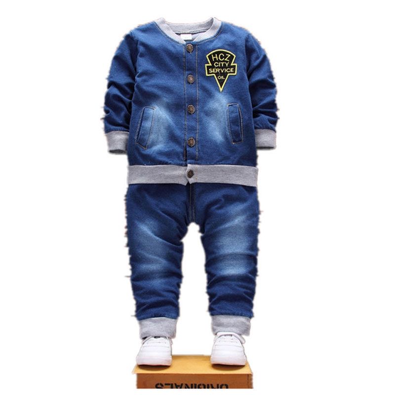 Kids Long Sleeve Denim Coat + Trousers Clothing Set