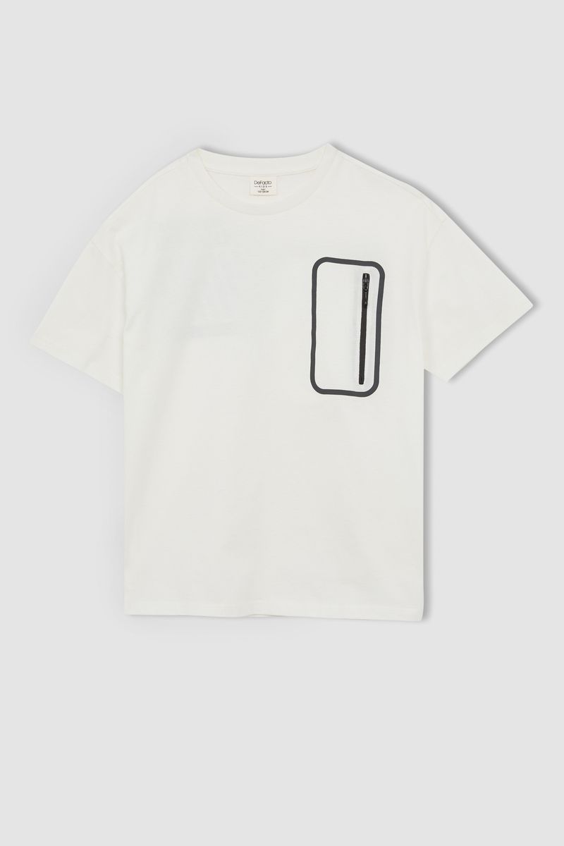 Boy Oversize Fit Crew Neck Short Sleeve Knitted Short Sleeve T-Shirt - White