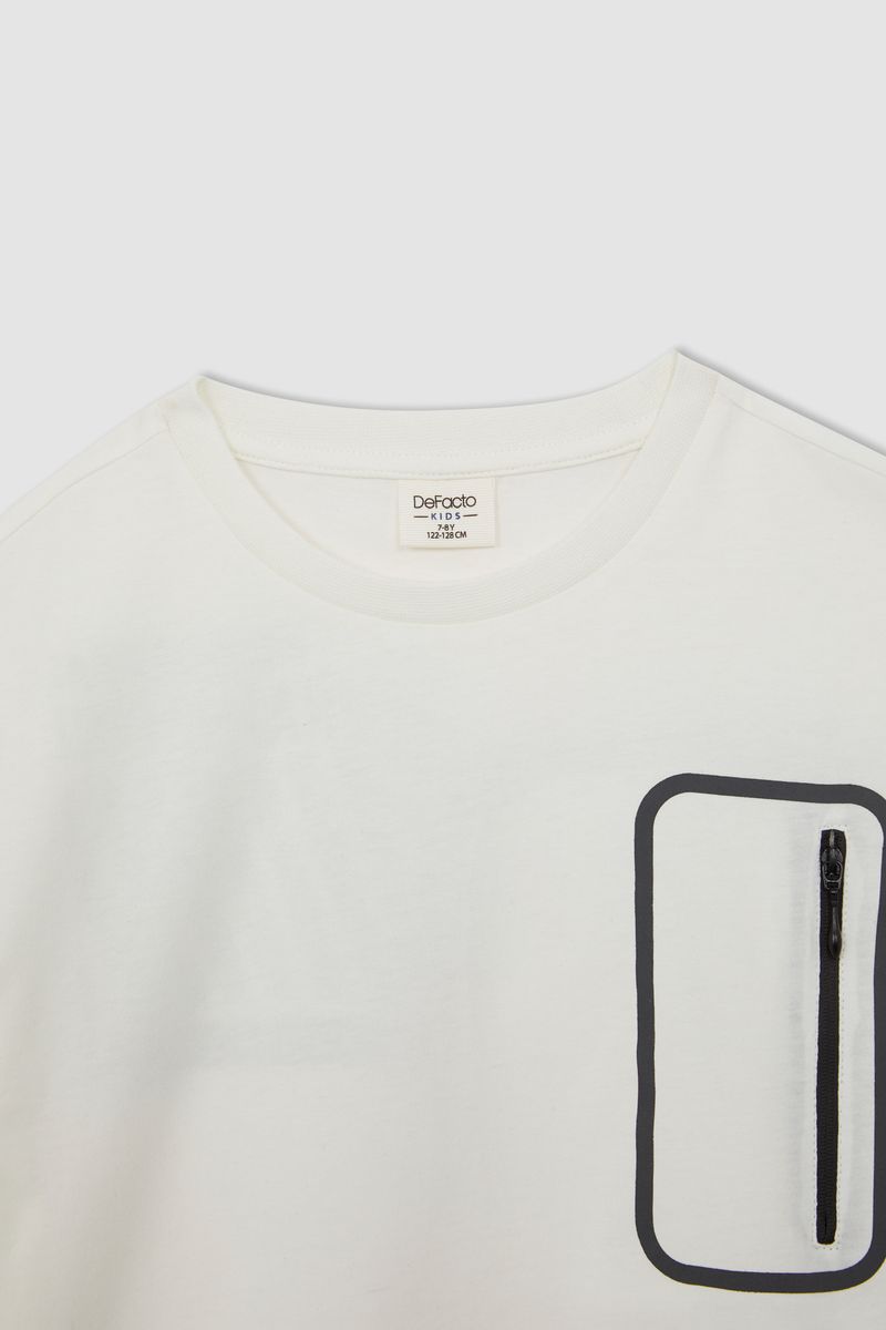 Boy Oversize Fit Crew Neck Short Sleeve Knitted Short Sleeve T-Shirt - White