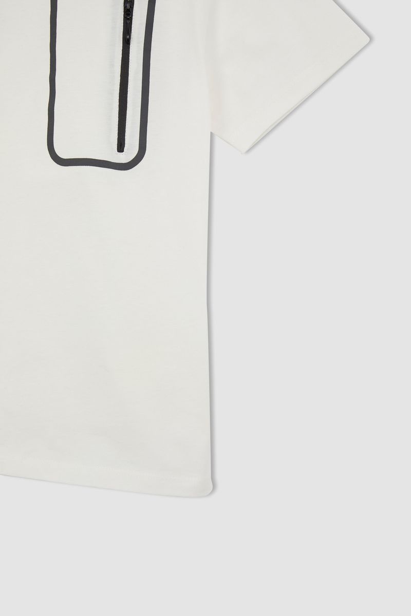 Boy Oversize Fit Crew Neck Short Sleeve Knitted Short Sleeve T-Shirt - White