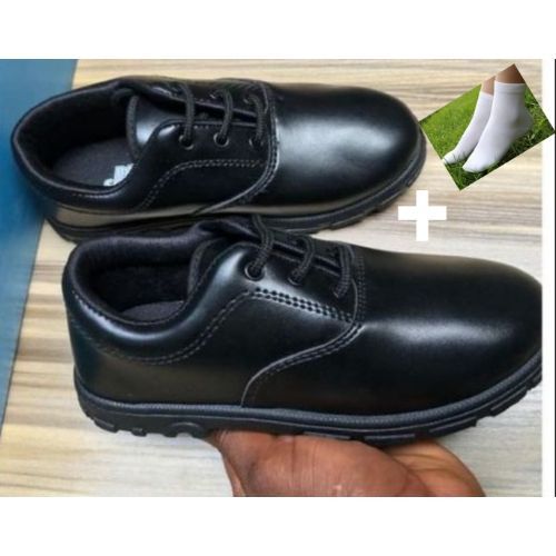 Back To School Boys School Shoes - Black WWith Free Sock