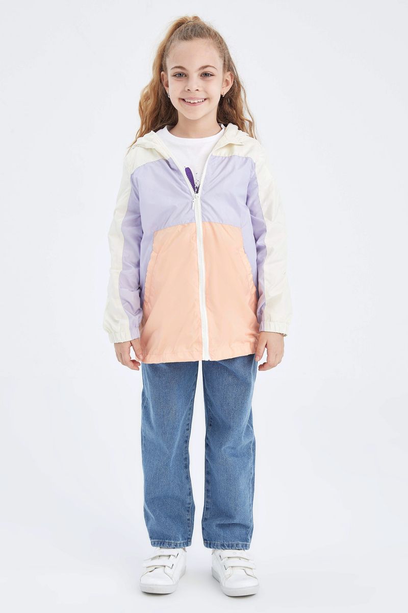 Girl Regular Fit Hooded Long Sleeve Raincoat -Beige