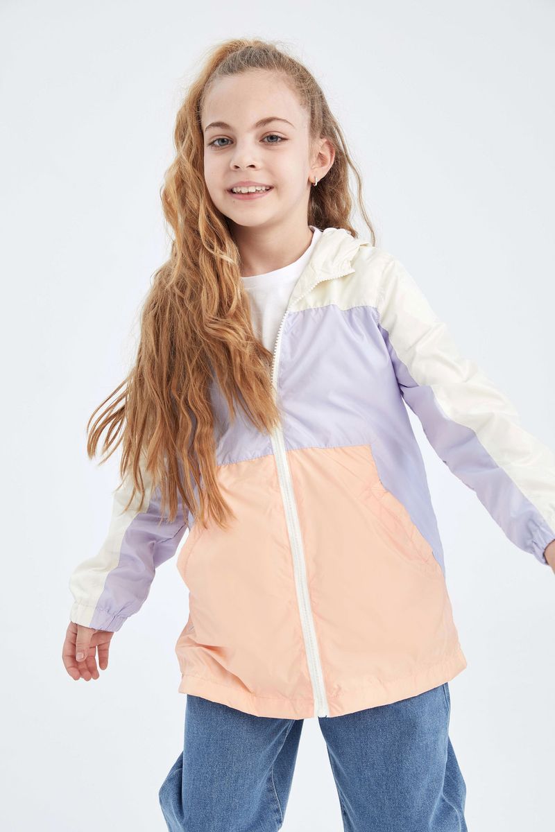 Girl Regular Fit Hooded Long Sleeve Raincoat -Beige