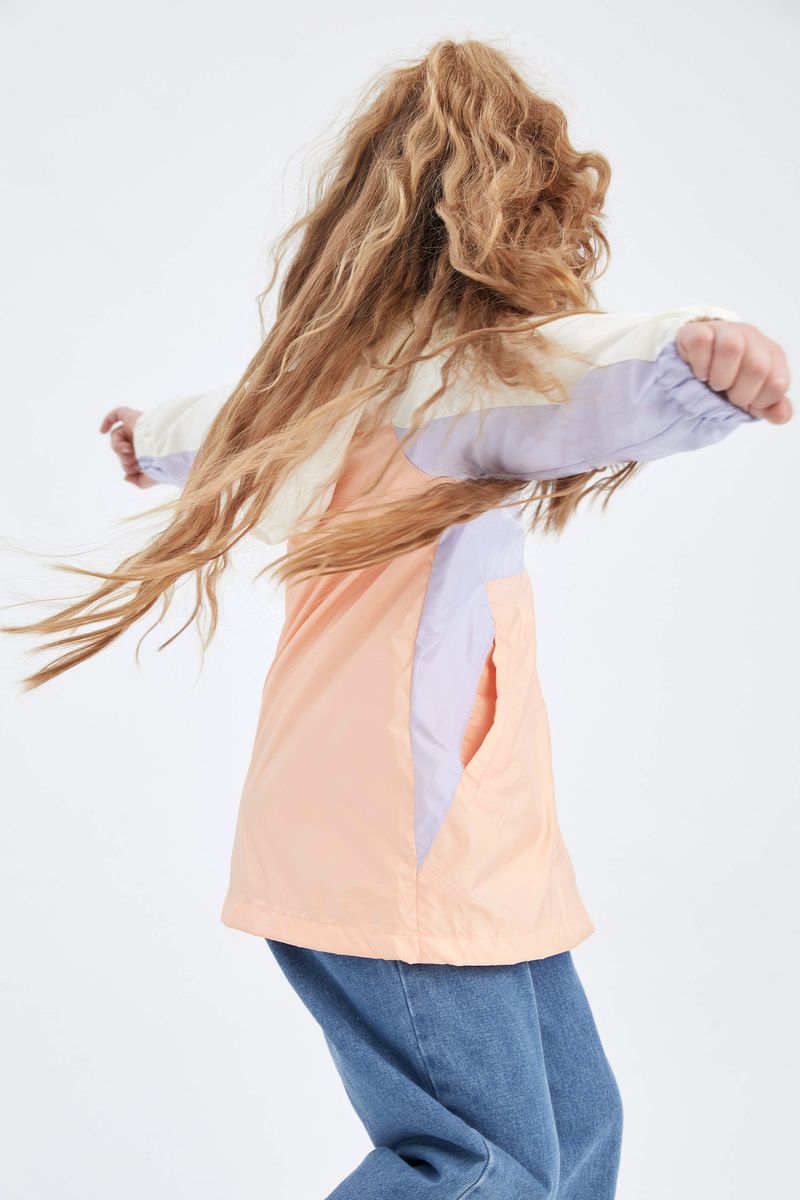 Girl Regular Fit Hooded Long Sleeve Raincoat -Beige